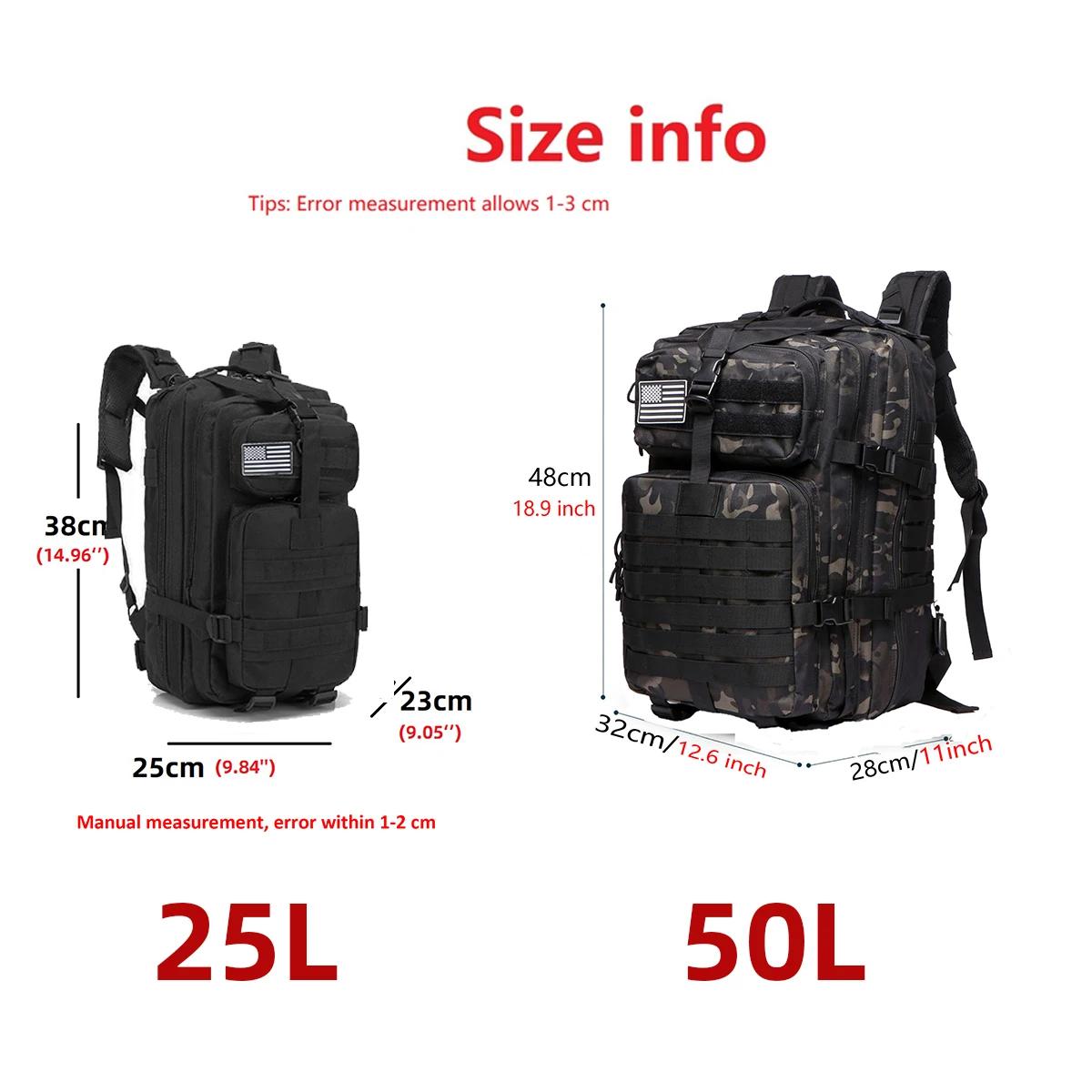 Sac à dos tactique 25L/50L étanche - Randonnée pêche chasse camping trekking sport extérieur