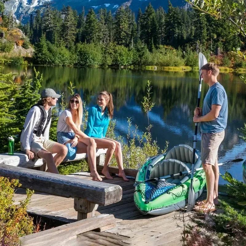 Kayak pêche gonflable portable 2 places - Bateau sports nautiques avec pagaie, pompe et sac de transport