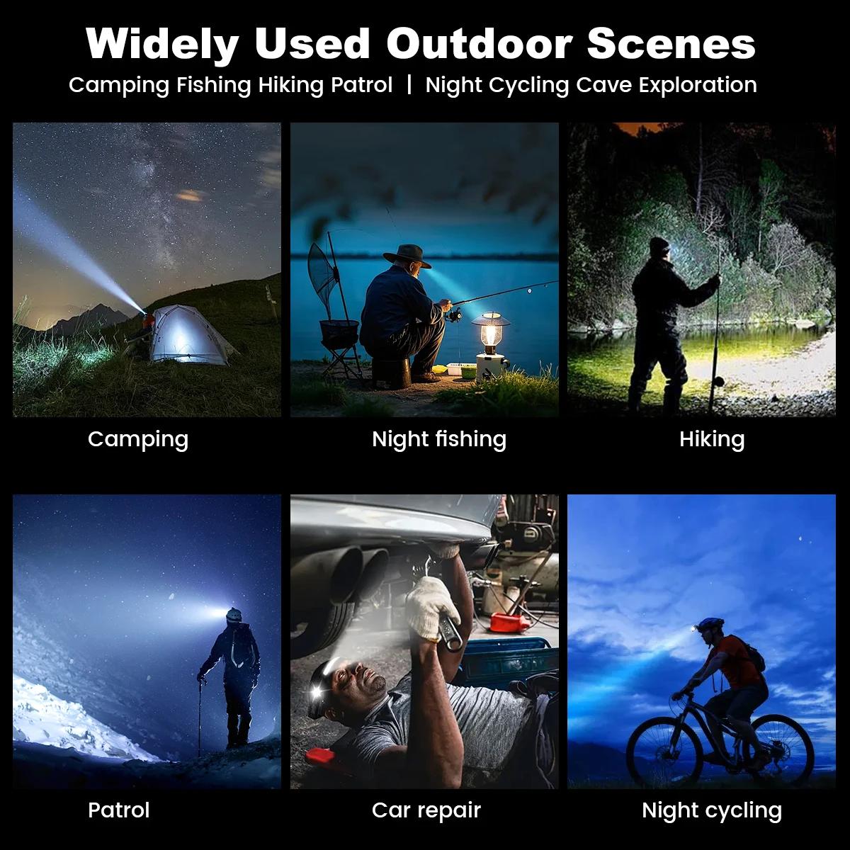 Lampe frontale LED rechargeable USB 10W détecteur de mouvement pour pêche nocturne et camping
