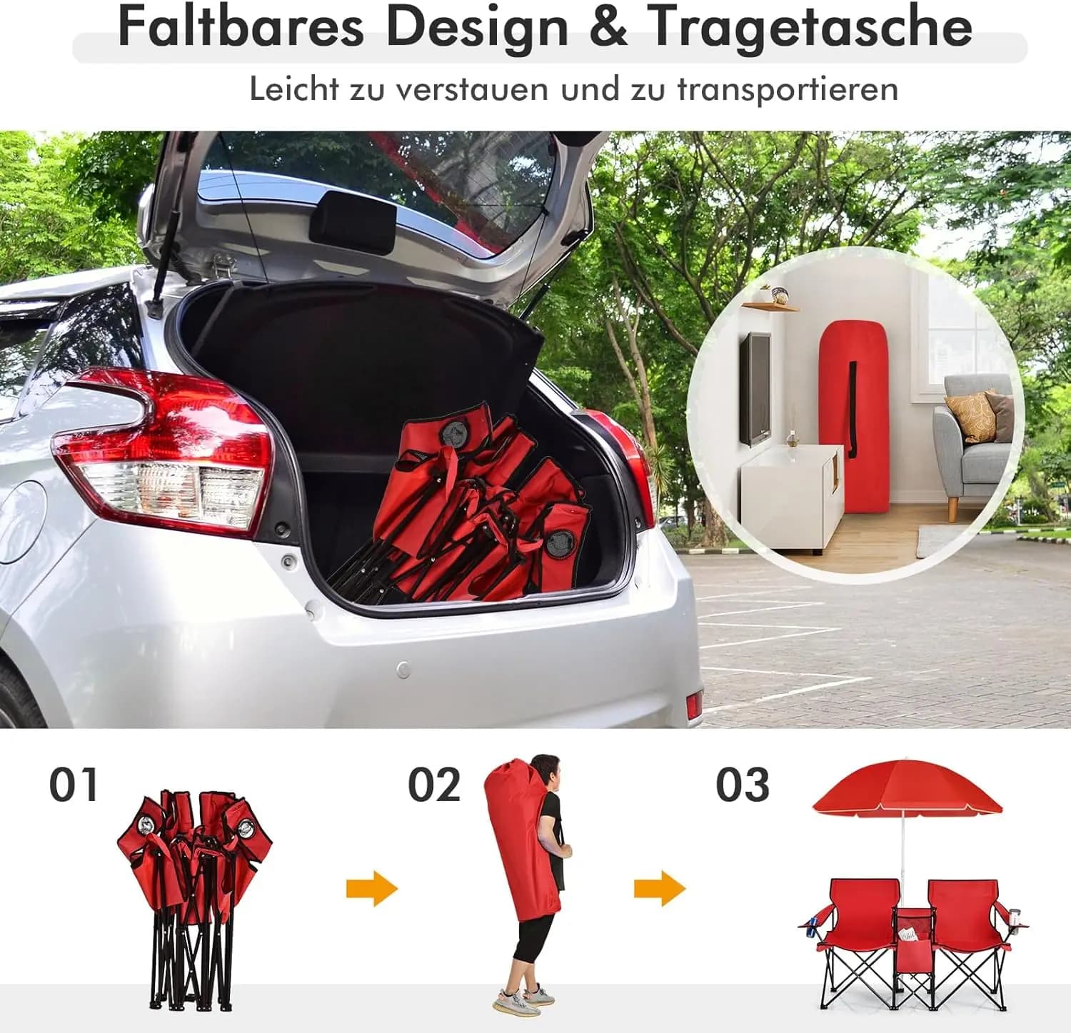 Siège pêche 2 places avec parasol glacière et porte-gobelet pliant pour camping plage
