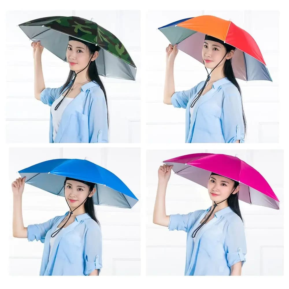 Chapeau parapluie pêche porté tête anti-vent pliable portable plage camping équipement extérieur