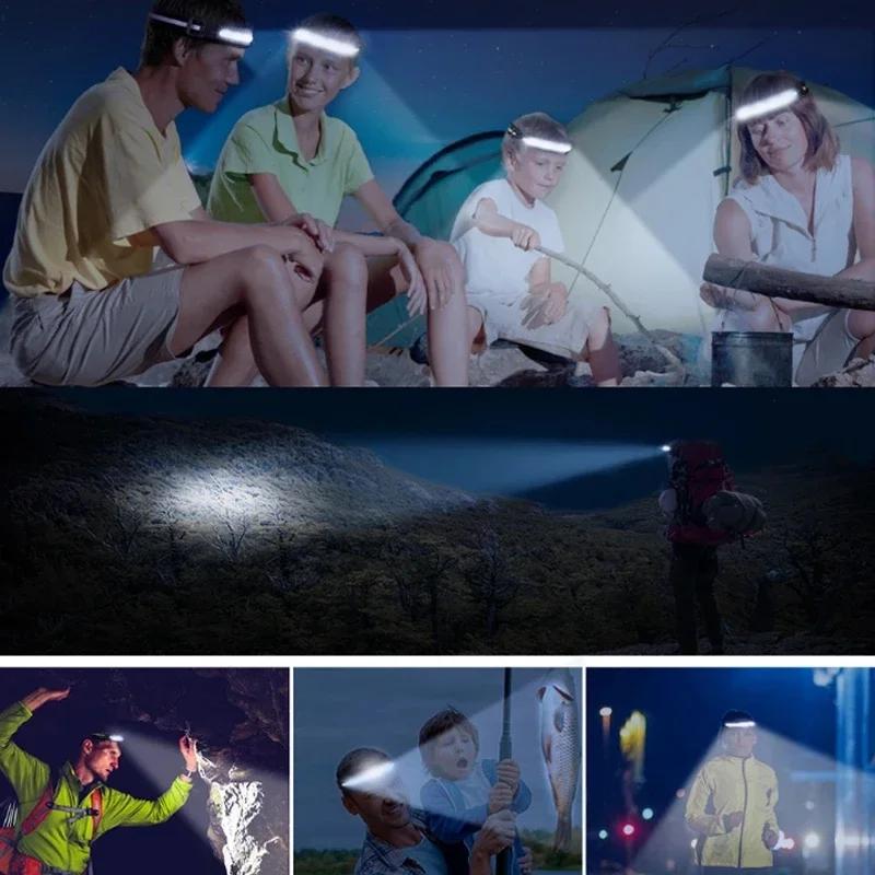 Lampe frontale COB portable USB rechargeable lumière rouge et blanche floodlight pêche camping