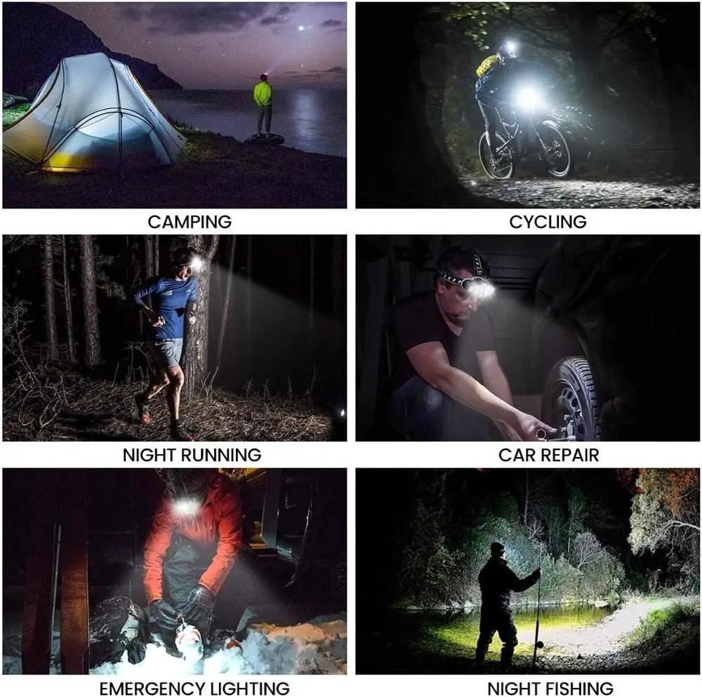 Lampe frontale puissante 8 LED étanche pour pêche nocturne et camping - 8 modes d'éclairage