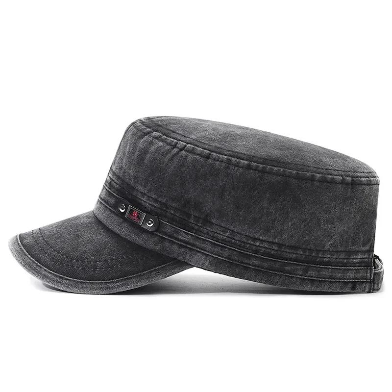 Casquette militaire coton lavé plat pêcheur ajustable extérieure rétro armée homme femme pêche