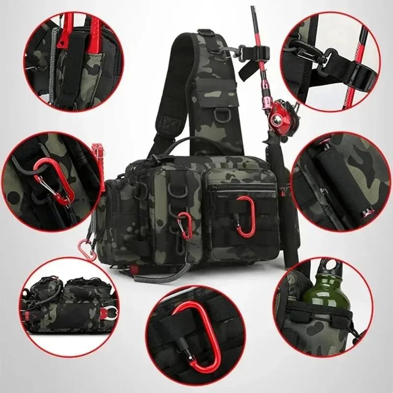 Sac de pêche polyvalent grande capacité avec boîte à appâts, sac bandoulière, ceinture ou sac à