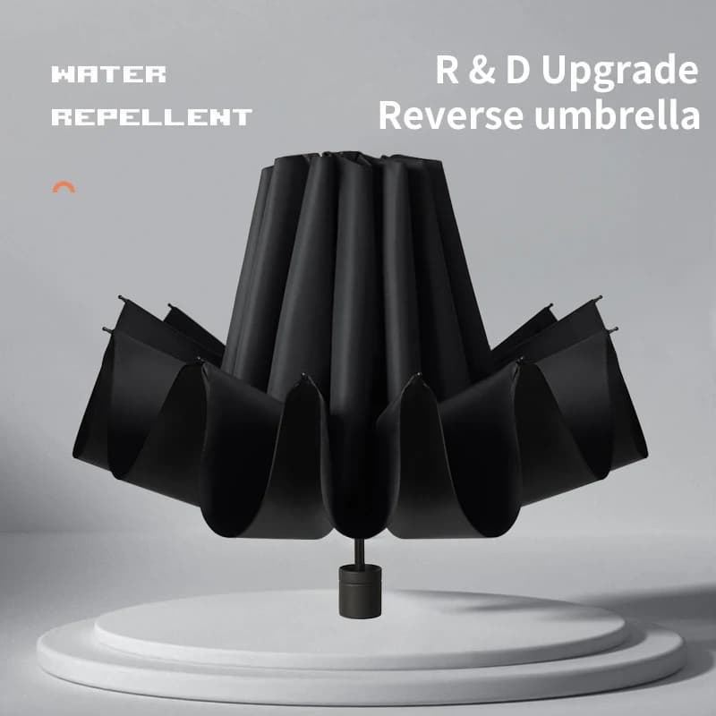 Grand parapluie pliable noir 12 baleines renforcées protection solaire robuste mixte manuel