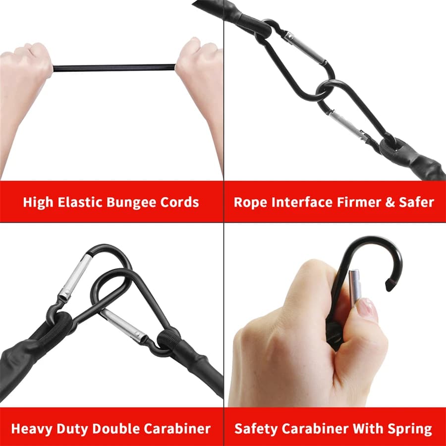 Cordes élastiques bungee 8mm avec crochets pour attacher vélo, bagages et équipement de pêche - 30/150cm