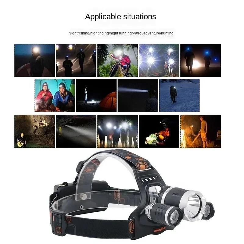 Lampe frontale double batterie 18650 étanche - Rechargeable USB pour pêche camping autonomie longue