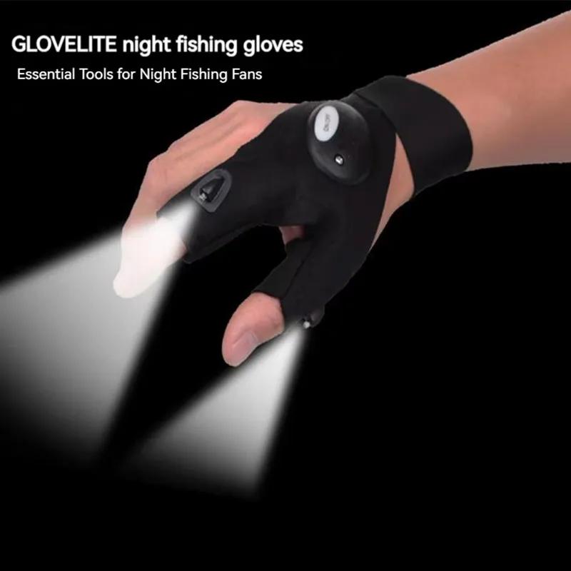 Gants sans doigts LED étanches pour pêche, vélo et randonnée - Lampe intégrée éclairage
