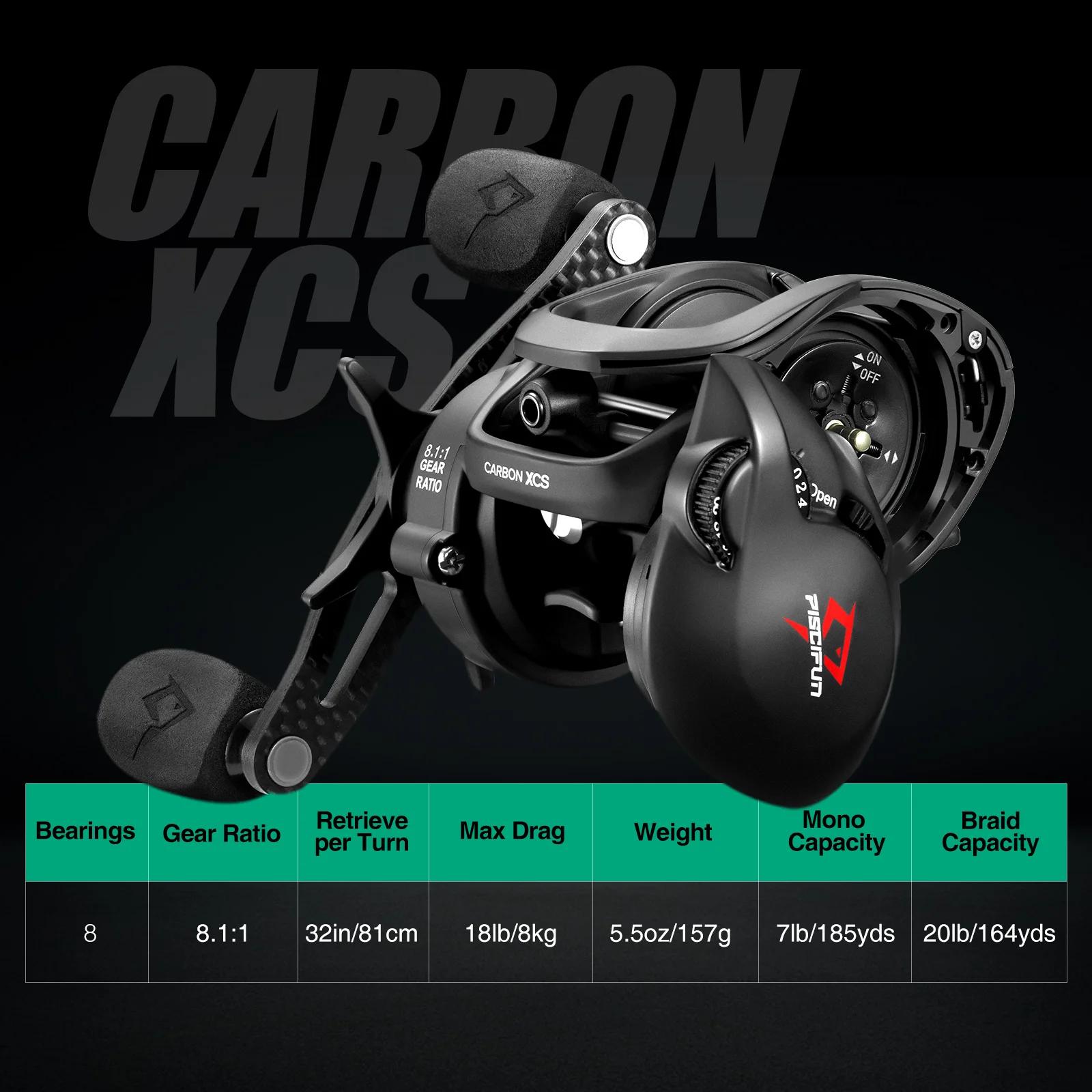Moulinet Baitcaster Piscifun Carbon XCS 8kg Frein 156g - Ratio 8.1:1 Double Freinage Pêche Précise