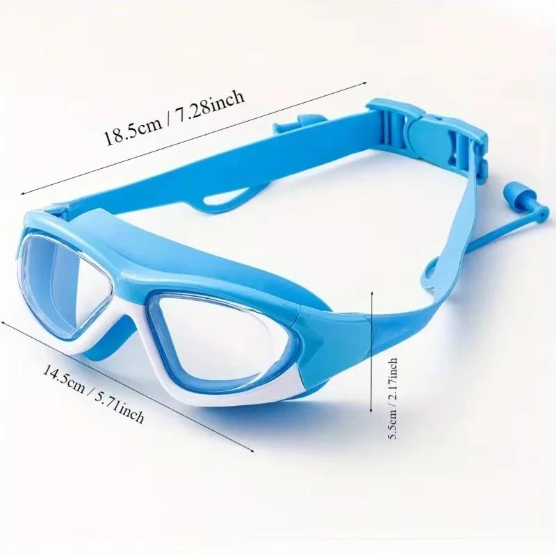 Lunettes de natation enfants grand cadre anti-buée étanches avec bouchons d'oreilles