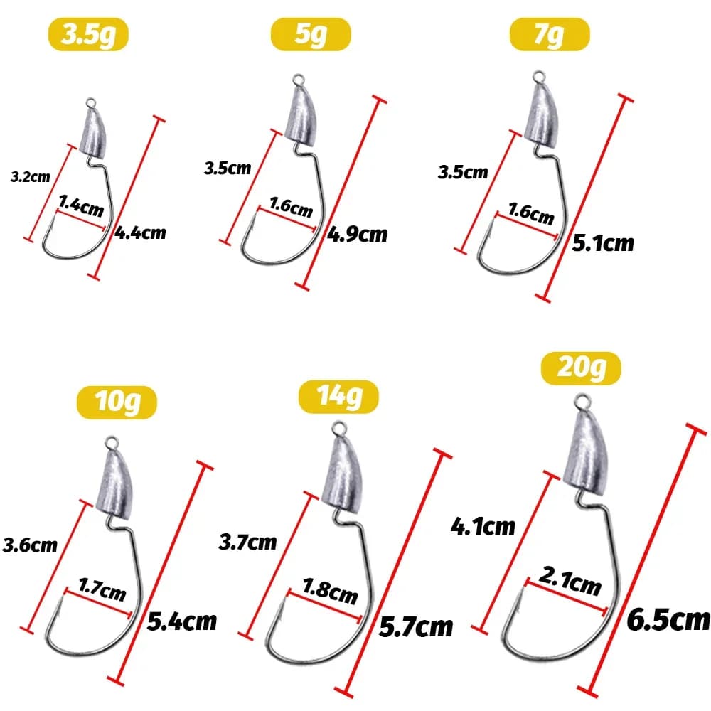 Têtes plombées métal 10 pièces 3.5g à 20g pour montage texas rig et pêche au leurre crankbait