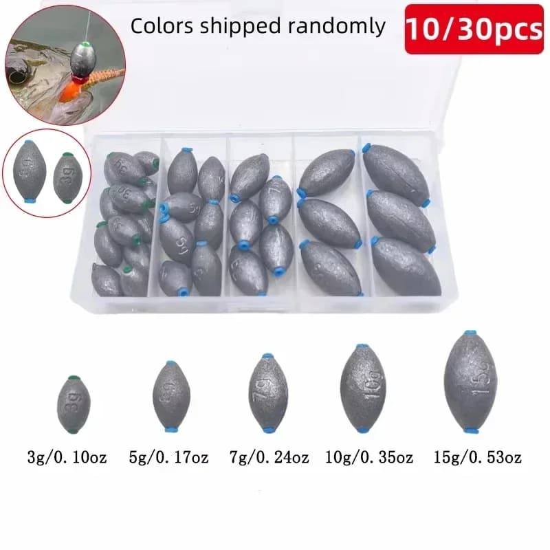 Set plombs oeuf 30/10 avec boîte rangement plombs ovales pour pêche eau douce et mer