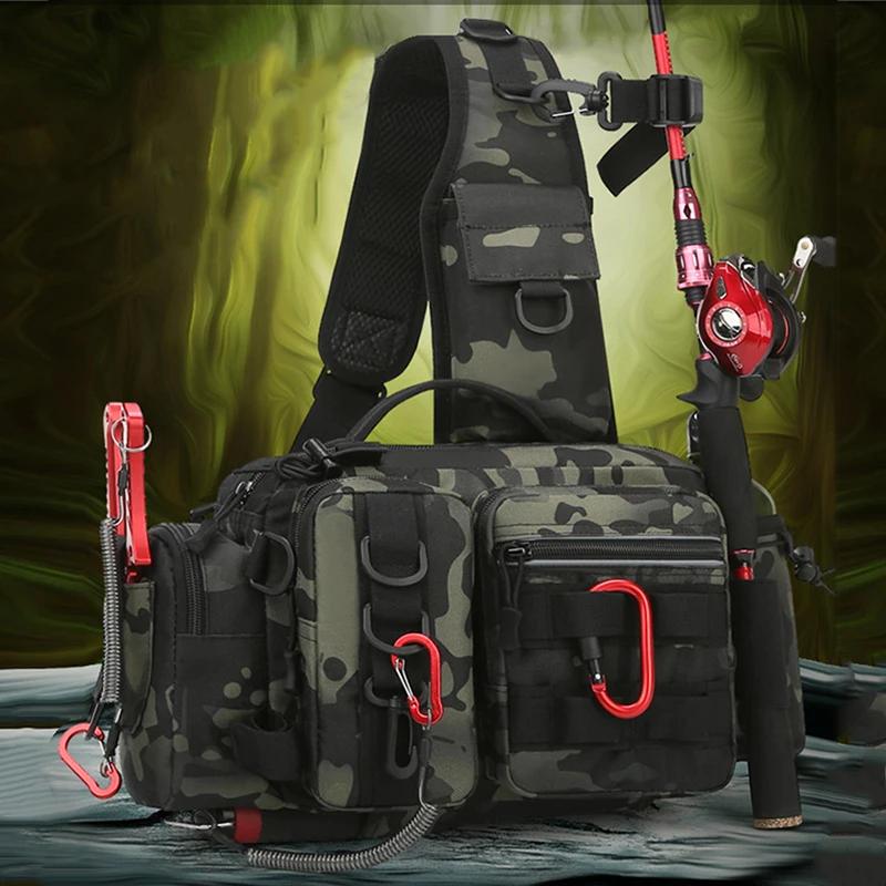 Sac bandoulière tactique pour matériel de pêche - Sac poitrine et ceinture multifonction pour leurres