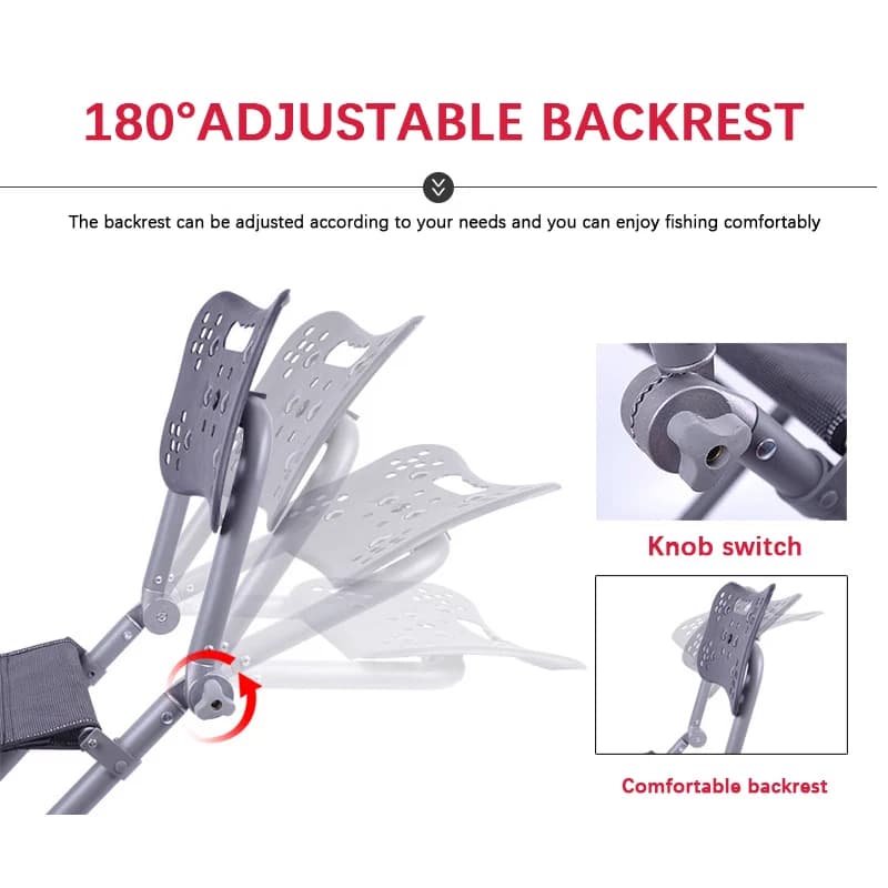 Fauteuil de pêche pliant réglable 180° avec dossier aluminium - Chaise portable pour camping et pêche
