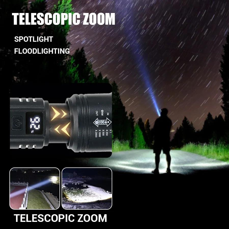 Lampe torche tactique LED 2000LM rechargeable USB - Projecteur zoom pêche camping urgence