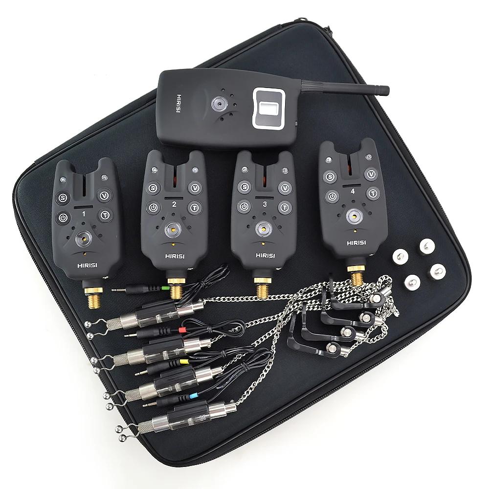 Alarme de touche sans fil 1+4 set avec 4 swingers lumineux en boîtier EVA pour pêche à la carpe