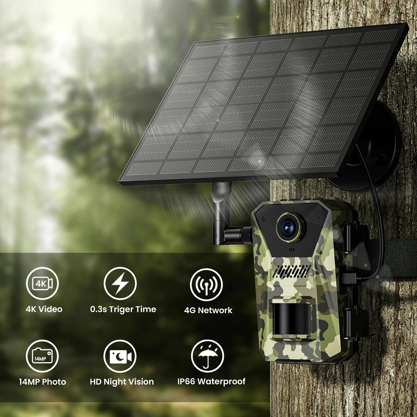 Caméra solaire 14MP 4G étanche détection PIR 20m vision nocturne 940nm pour surveillance pêche