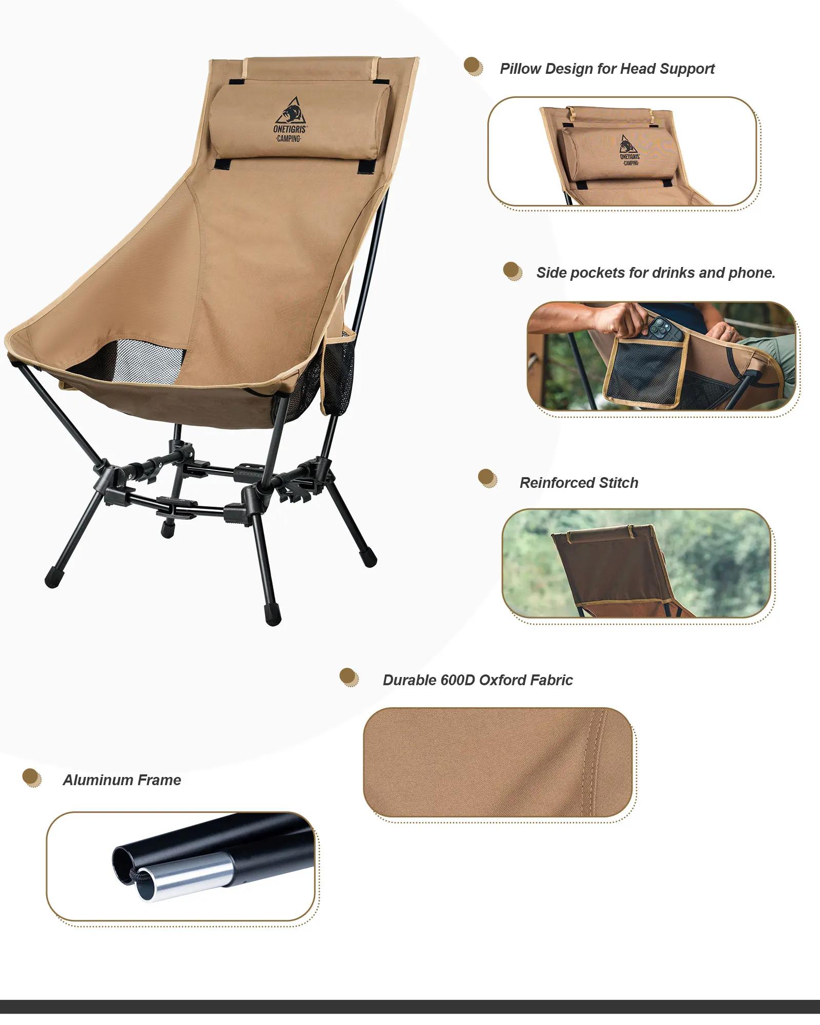 Chaise pliante camping OneTigris dossier haut - Siège confortable pour pêche trekking jardin plage