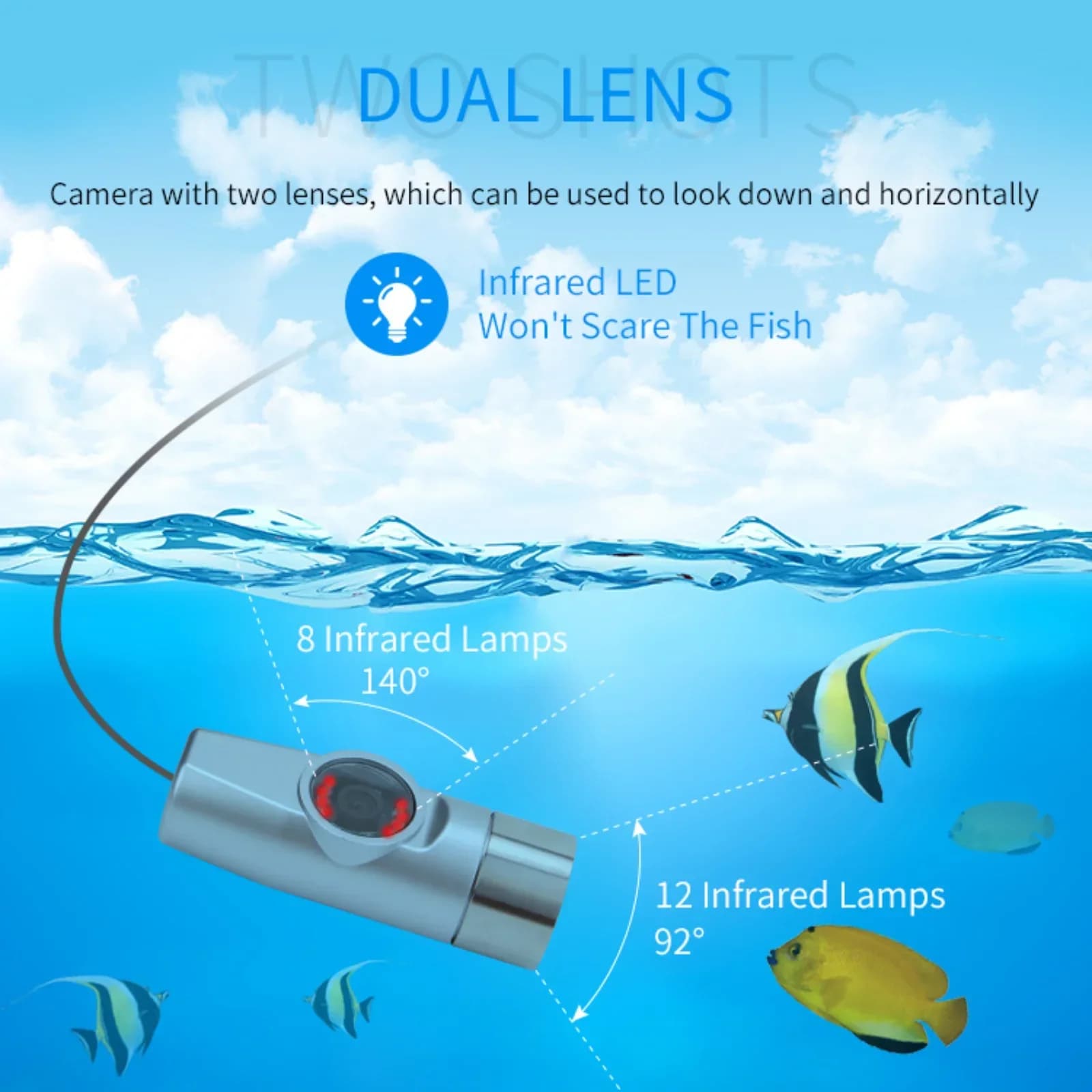 WF20 caméra double objectif écran 7 pouces sondeur poissons visuel HD grand angle sous-marine bateau pêche détecteur