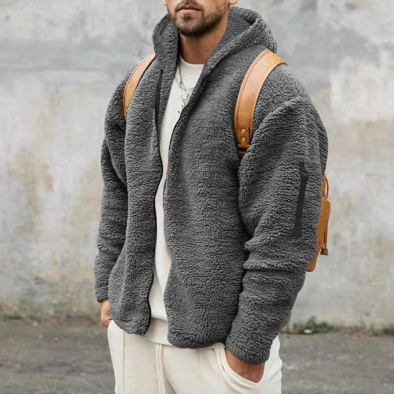 Veste polaire double face homme automne hiver ample à capuche pêche chaude