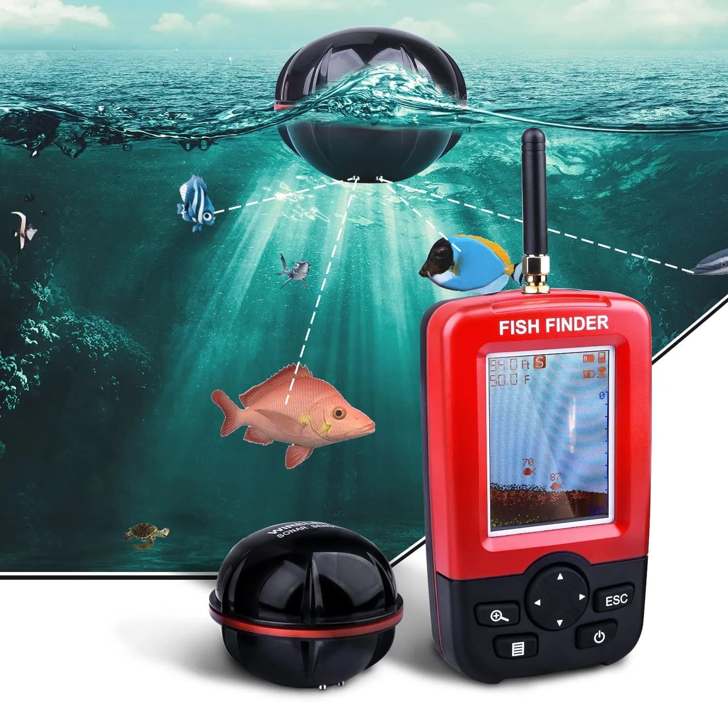 Sondeur de poissons portable sans fil 2025 nouvelle génération échosondeur intelligent détecteur pêche