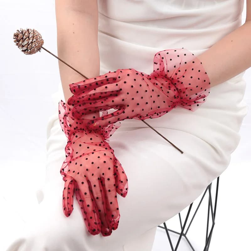 Gants de pêche femme dentelle transparente points mesh blancs pour événements pêche et soirées nautiques