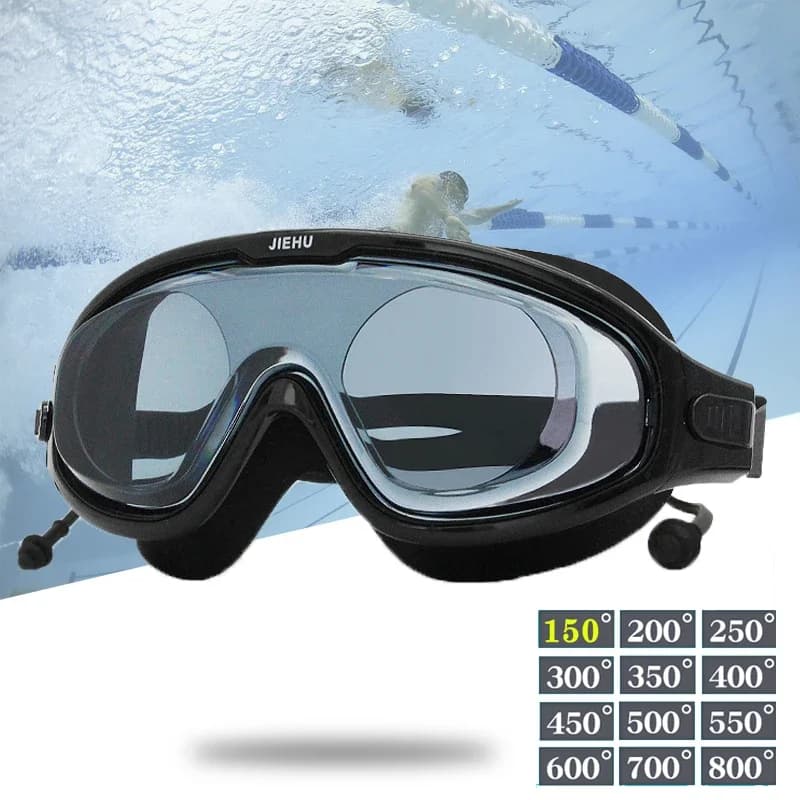Lunettes de natation myopie optiques anti-buée - Masque snorkel correctif - Bouchons et sac inclus