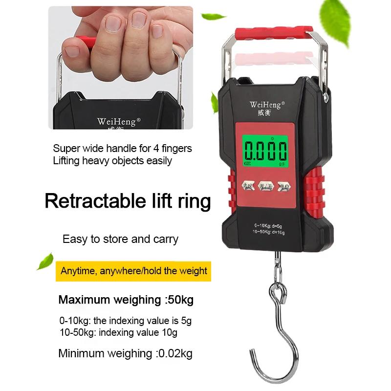 Balance à crochet numérique 50kg étanche - Pêche avec ruban 1.5m et recharge USB LCD