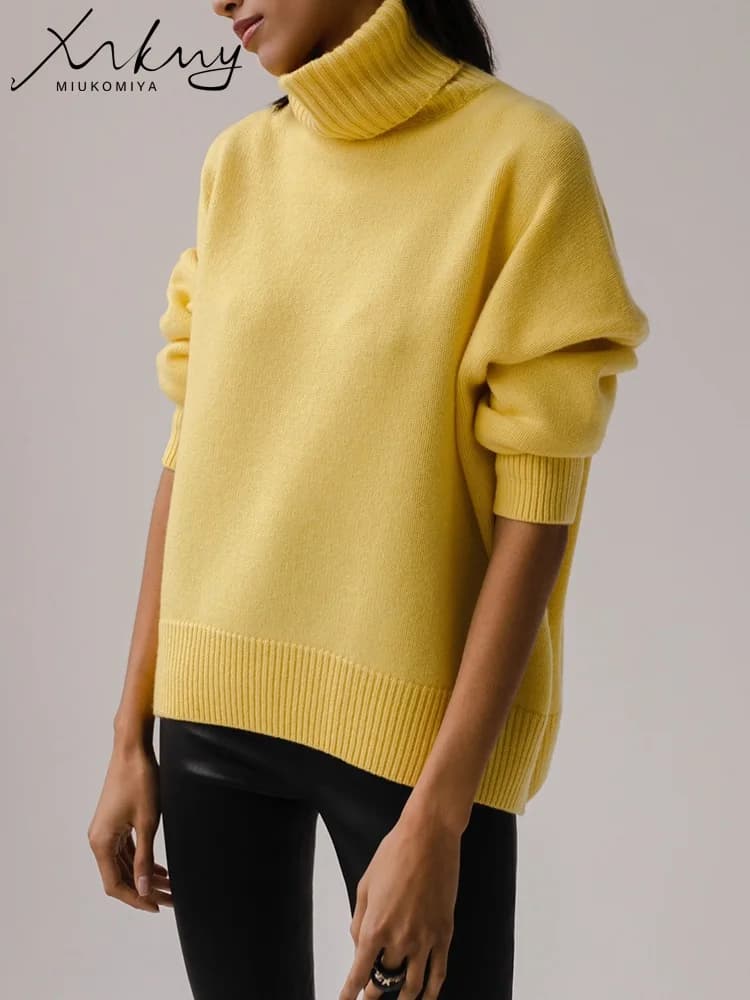 Pull col roulé femme gris foncé épais et chaud - Pullover d'hiver tricoté oversize