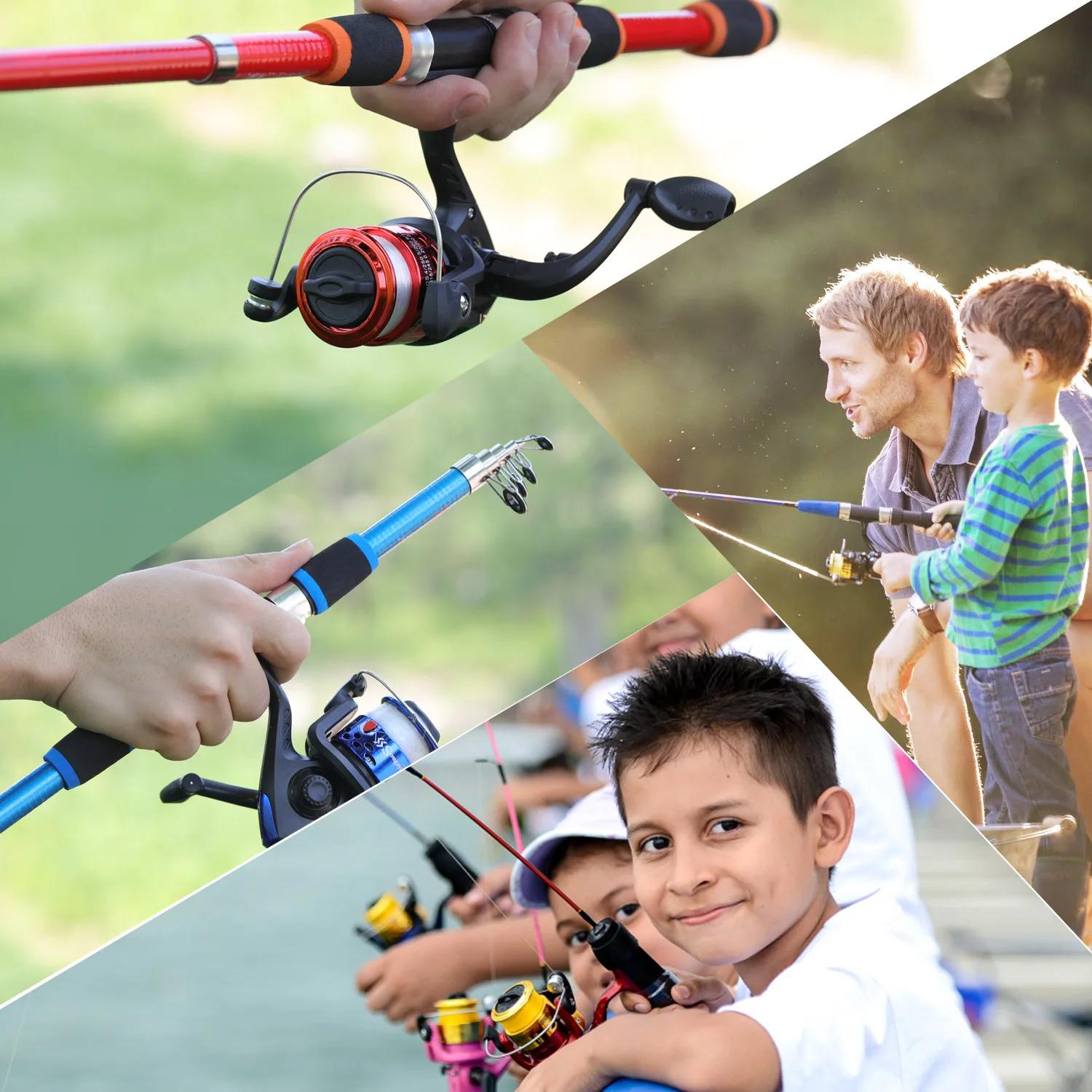 Canne télescopique 1.8m enfant fibre de verre durable spinning feeder carpe pêche débutant