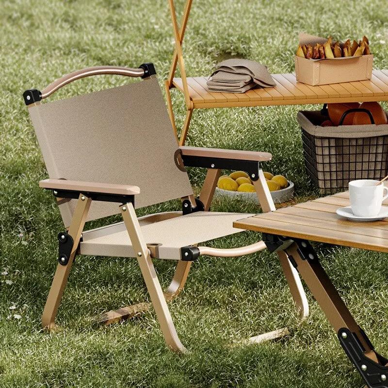 Chaise pliante aluminium camping pêche 1 ou 2 pièces design bois portable