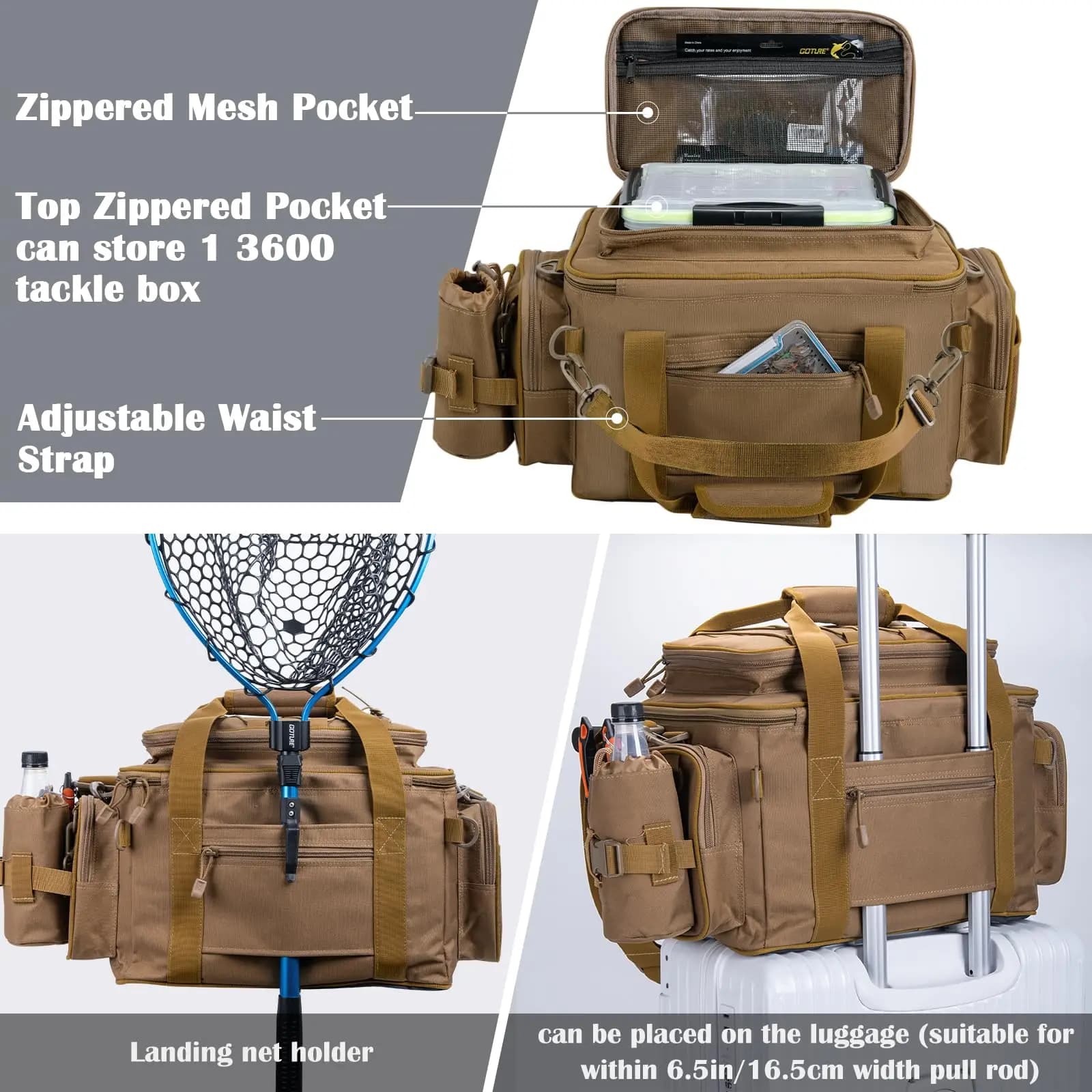 Sac matériel pêche étanche 600D Goture grande capacité épais camping rangement équipement cadeau homme