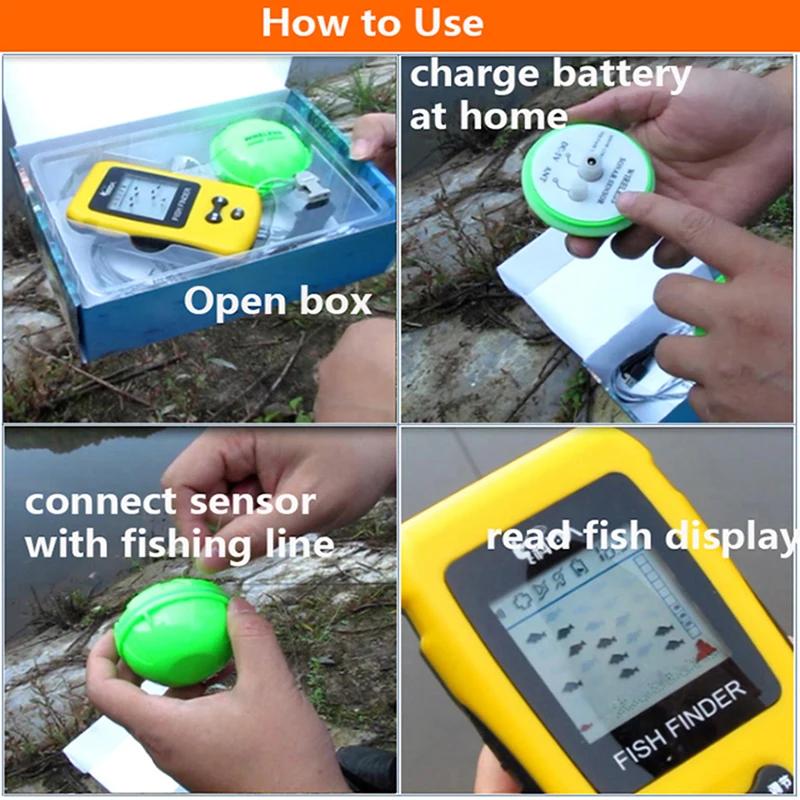 Détecteur de poissons sans fil KDR coloré - Sondeur à écho avec transducteur et batterie rechargeable