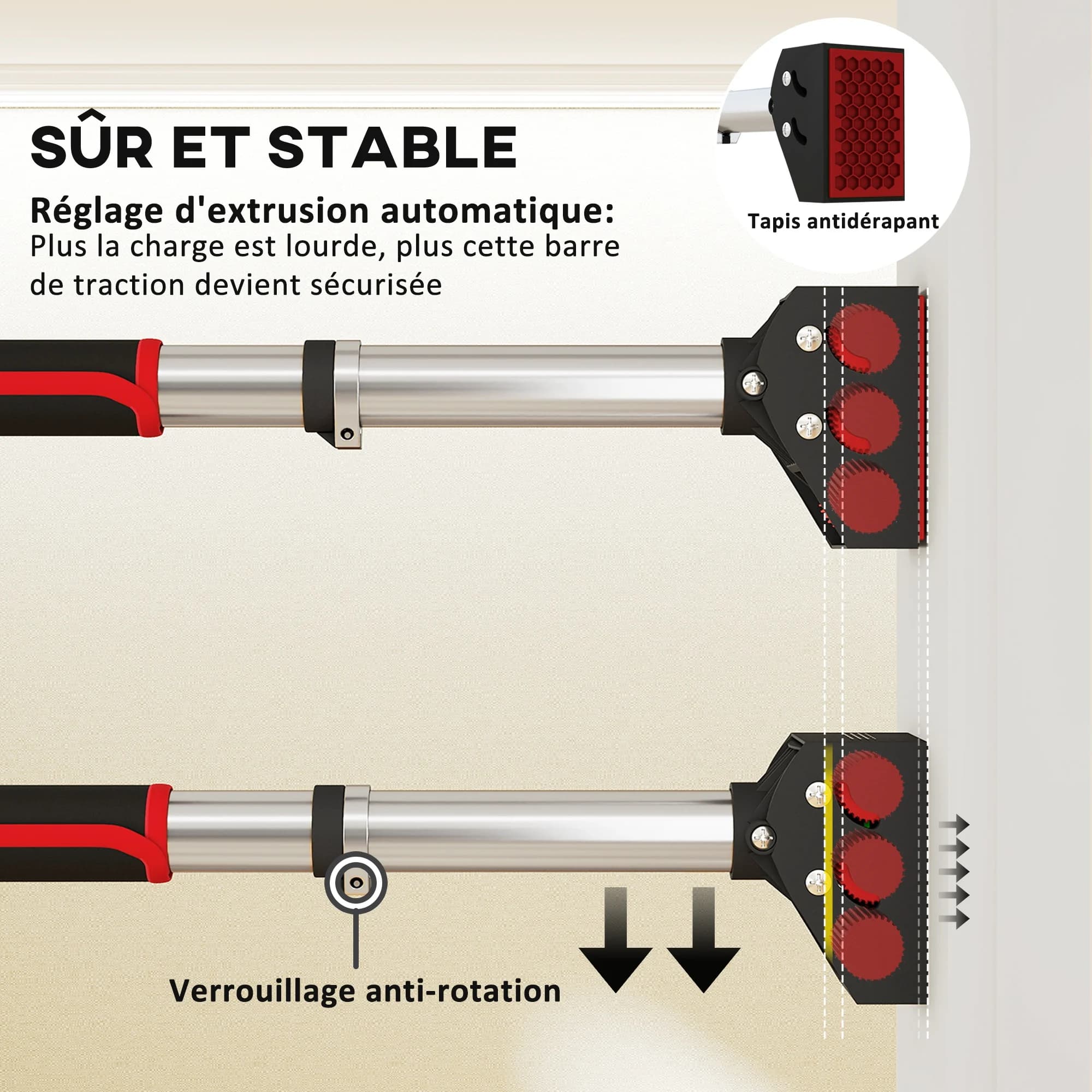 Barre de traction ajustable pour cadre de porte SPORTNOW - Installation sans vis 75-92cm - Fitness maison