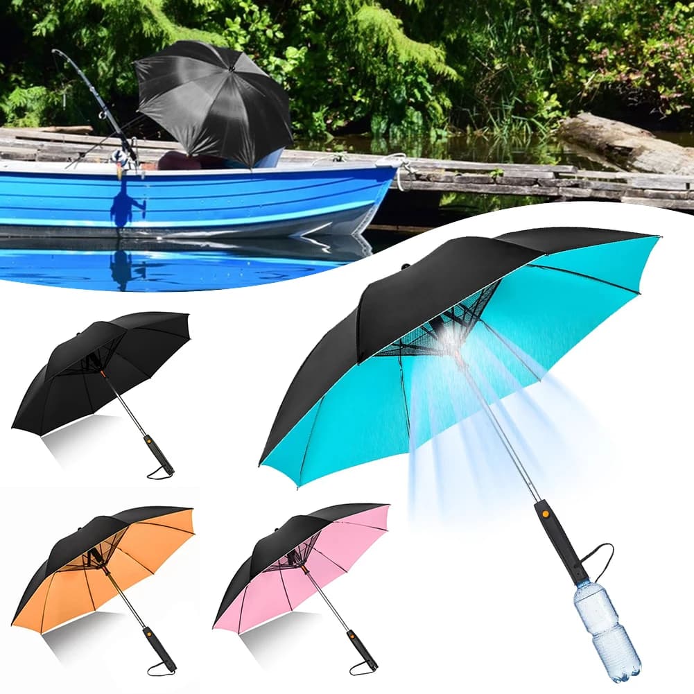 Parapluie ventilateur brumisateur 3 en 1 portable avec batterie et protection UV pour rafraîchissement été