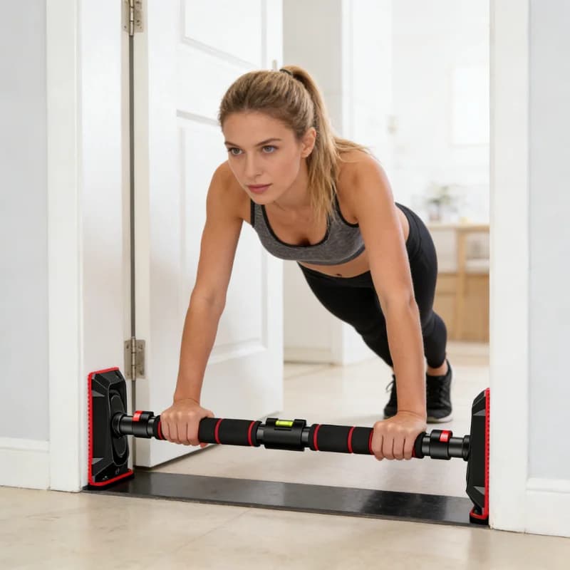 Barre de traction ajustable 69-92cm avec niveau - Barre de musculation pour porte - Renforcement dos et bras