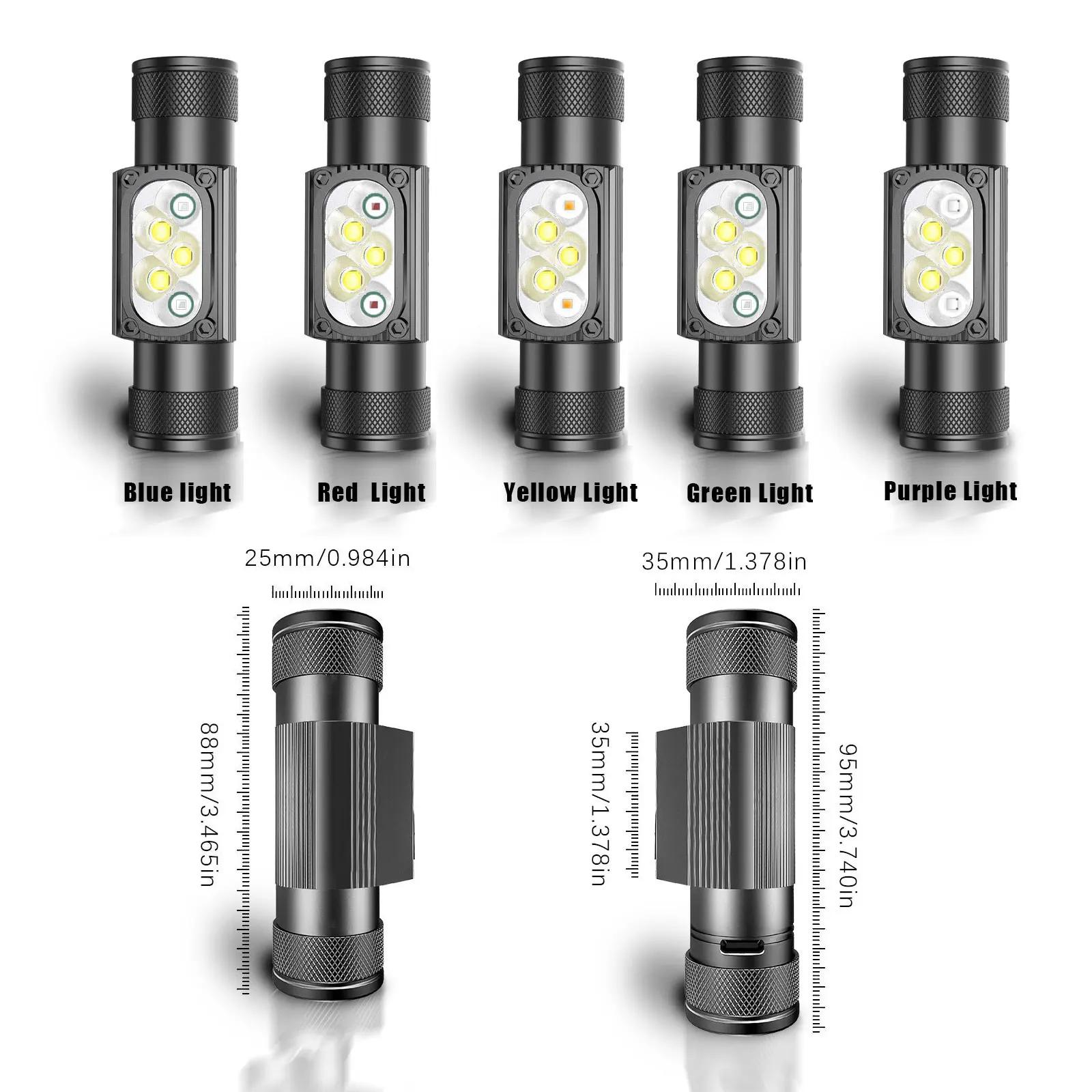 Mini lampe frontale SOLOLANDOR USB-C 18650 multicolore UV bleu jaune pour pêche spécialisée
