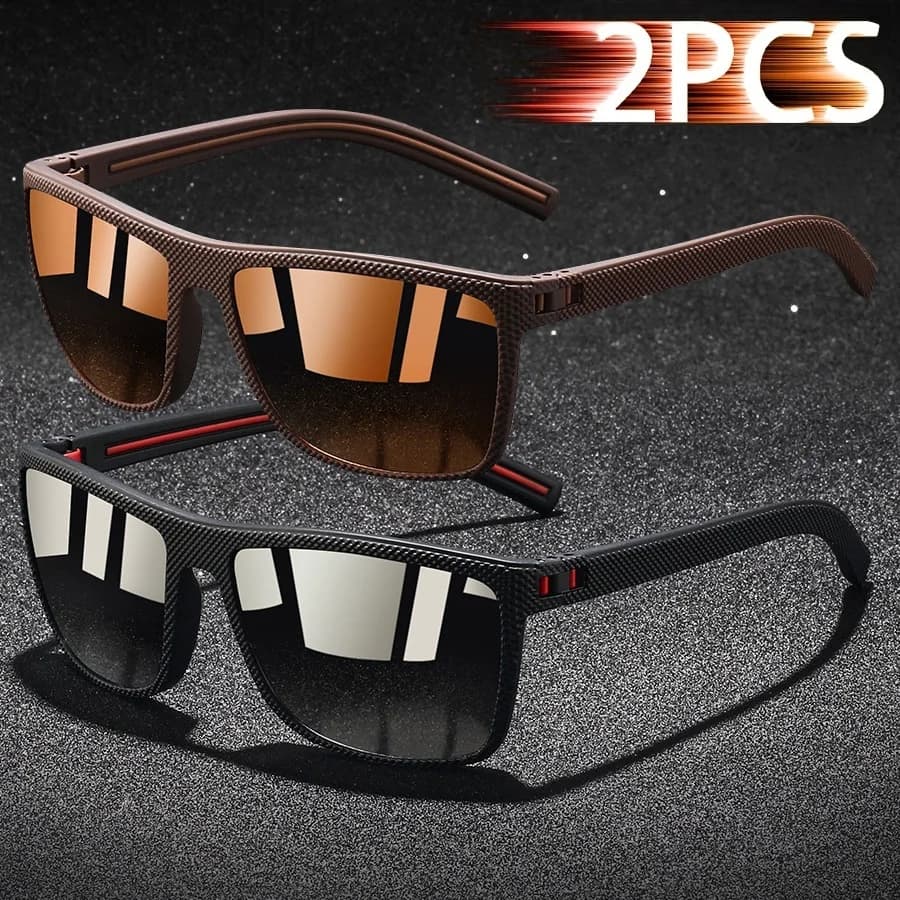 Lunettes de soleil carrées tendance pêche conduite légères pour hommes et femmes 2 pièces