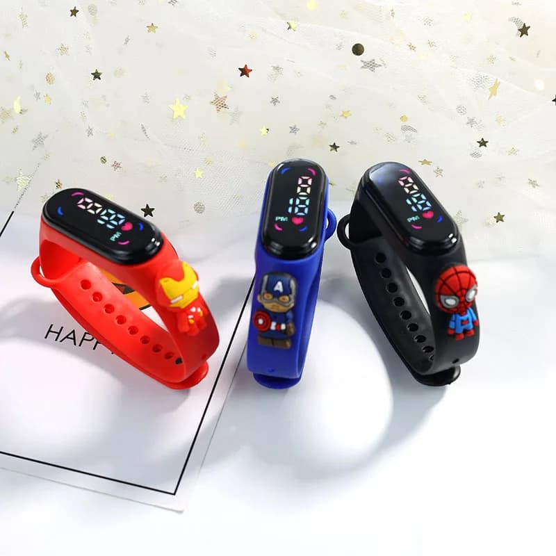 Montre enfant étanche 5Bar à LED avec personnages Disney Spider-Man Minnie Mouse Stitch jouet éducatif
