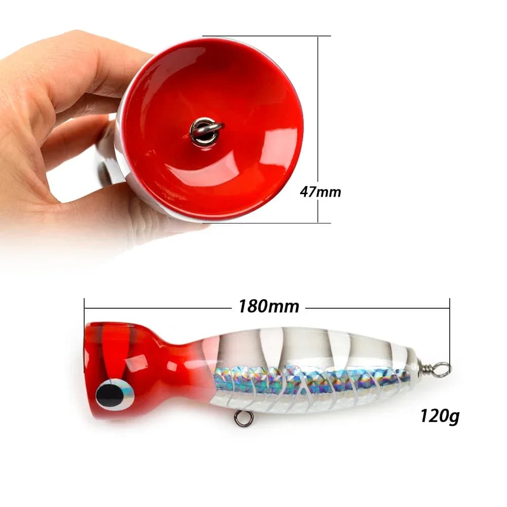 Leurre popper SUPERLURES 120g en bois - Leurre de surface 18cm pour pêche GT et gros carnassiers marins