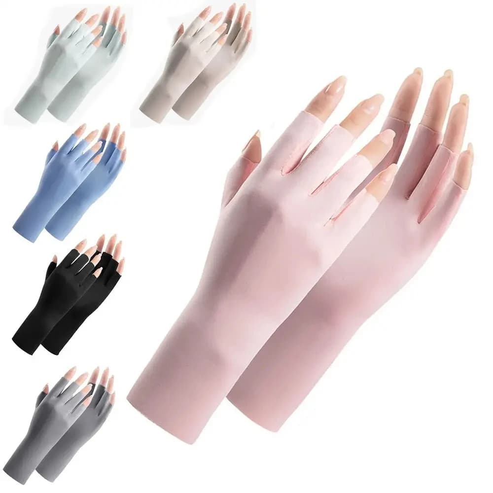 Gants doigts libres femme été protection UV multicolores conduite écran tactile
