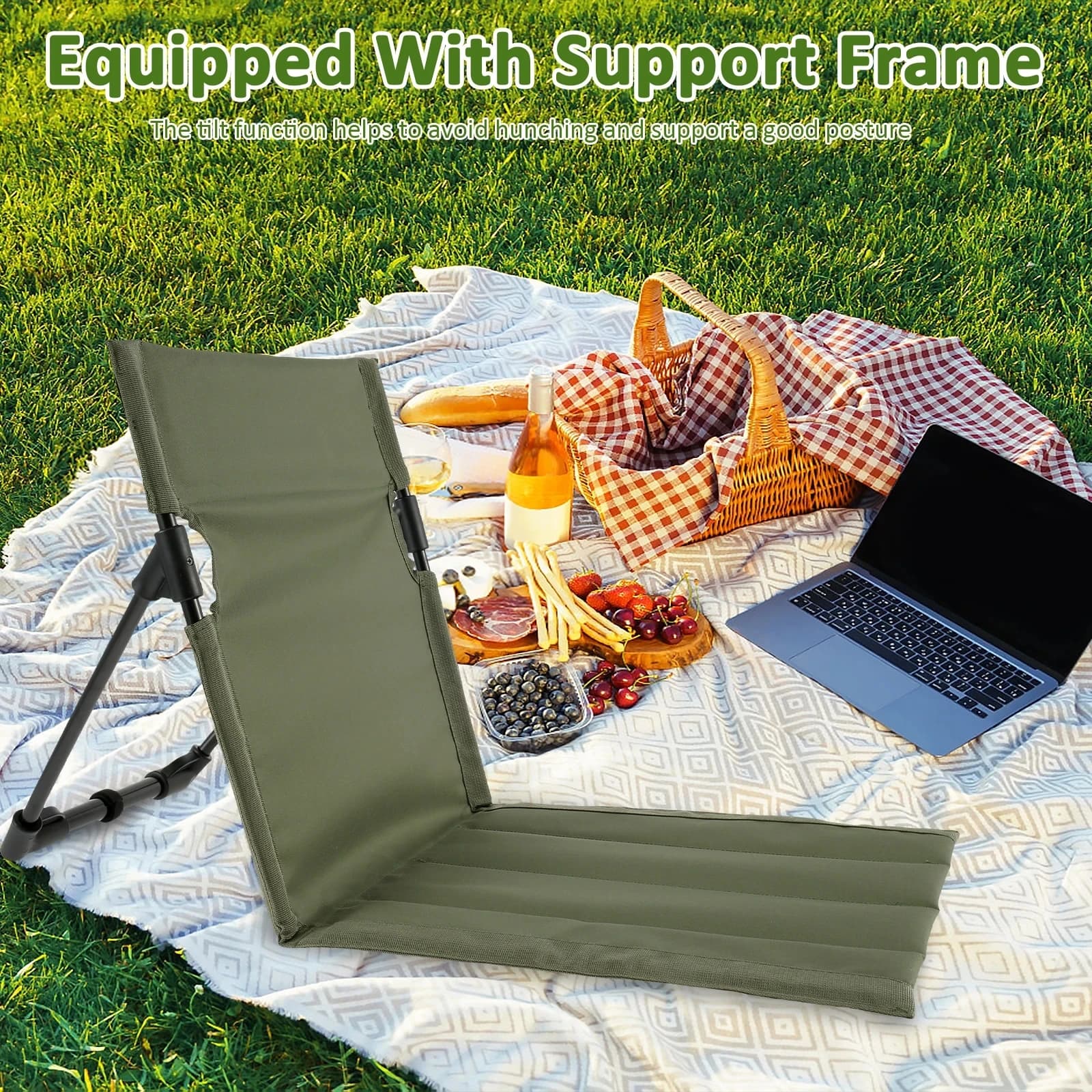 Chaise pliante camping paresseuse avec coussin dossier pêche barbecue plage pique-nique