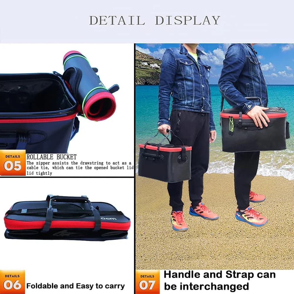 Boîte pêche pliable EVA étanche avec sangle - Seau poissons vivants et rangement matériel pêche