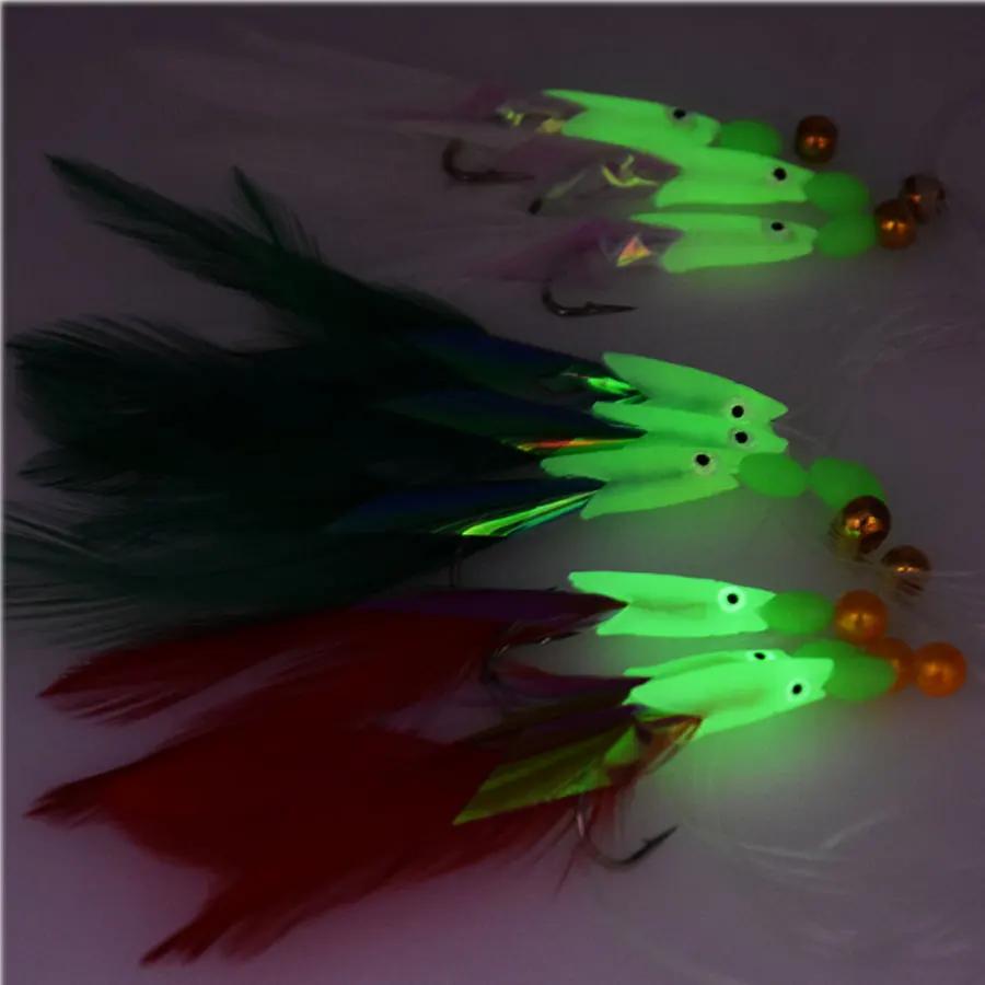 Hameçons plume Mrlurion 3 bras pour pêche en mer bar et maquereau avec montage sabiki