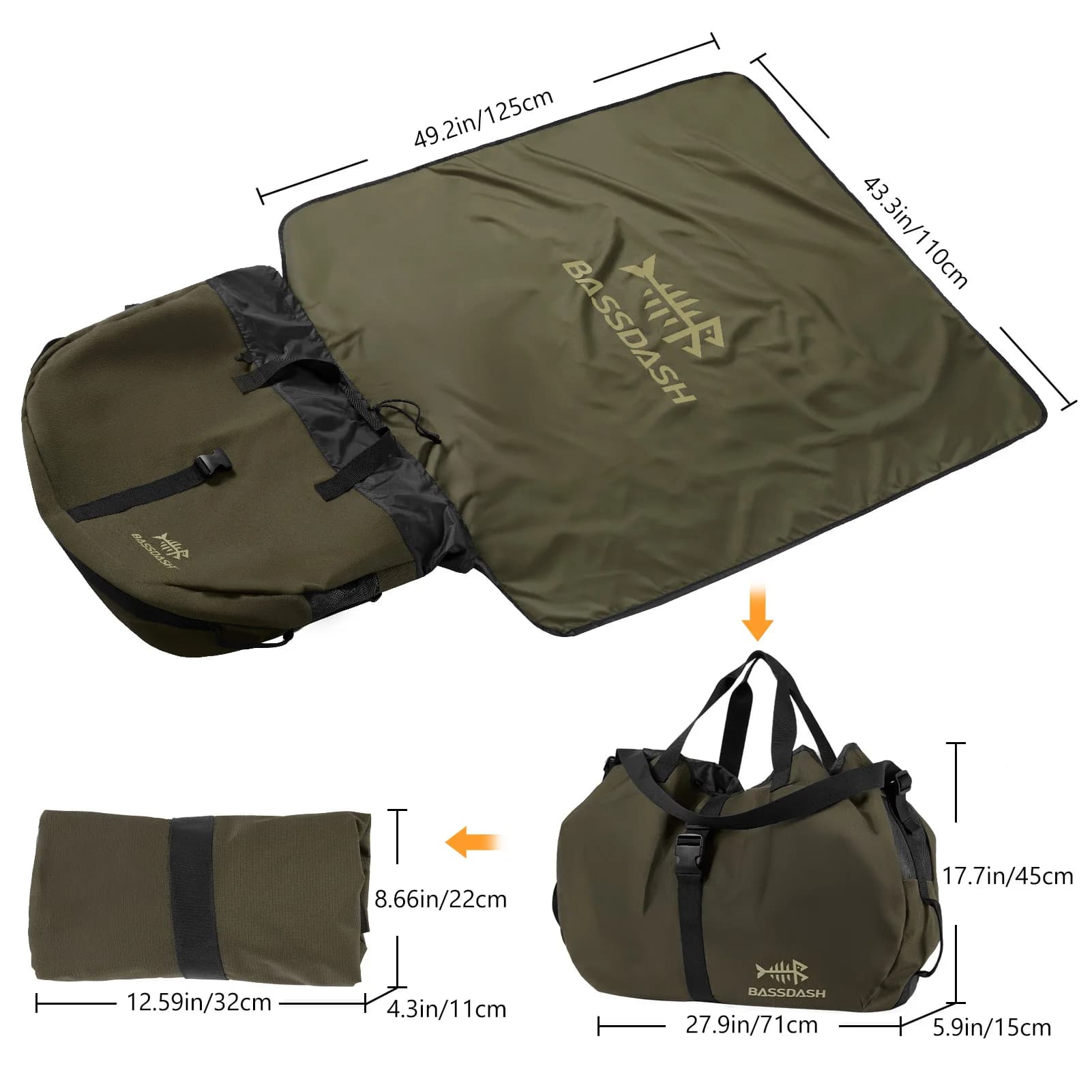 Sac waders pliable avec matelas de changement et rangement bottes pour pêche, voyage et randonnée