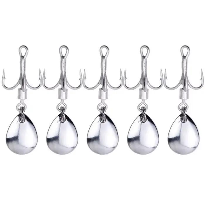 Pack de 5 hameçons triples avec palette spinner pour leurres pêche mer - Kit appâts carnassiers