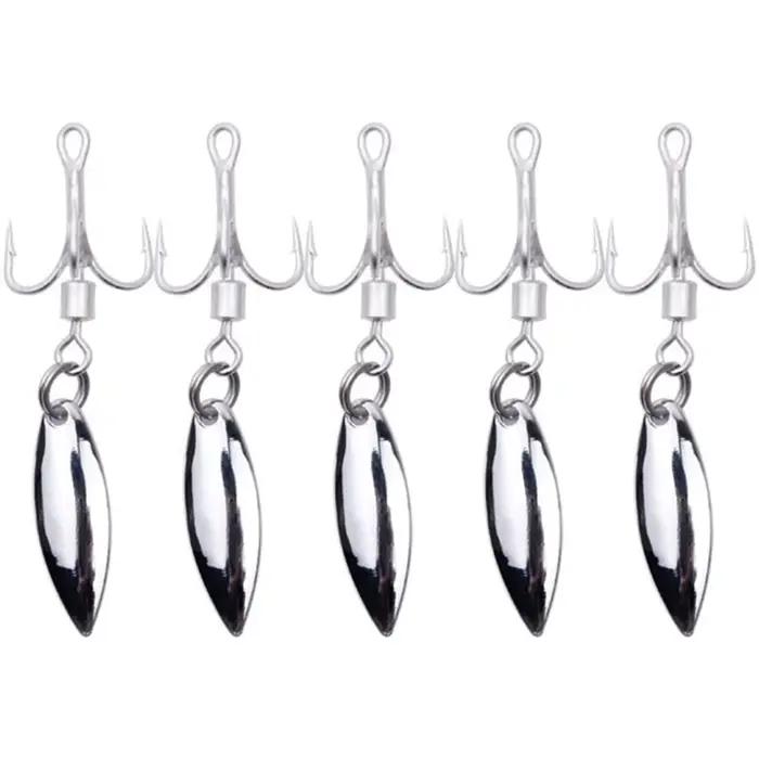 Pack de 5 hameçons triples avec palette spinner pour leurres pêche mer - Kit appâts carnassiers