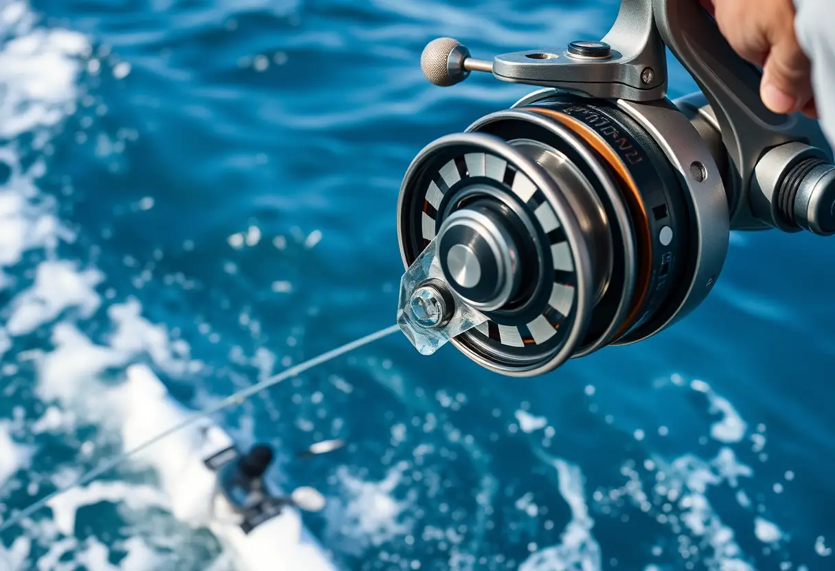 Un moulinet qui dévidonne rapidement lors de la pêche de la bonite