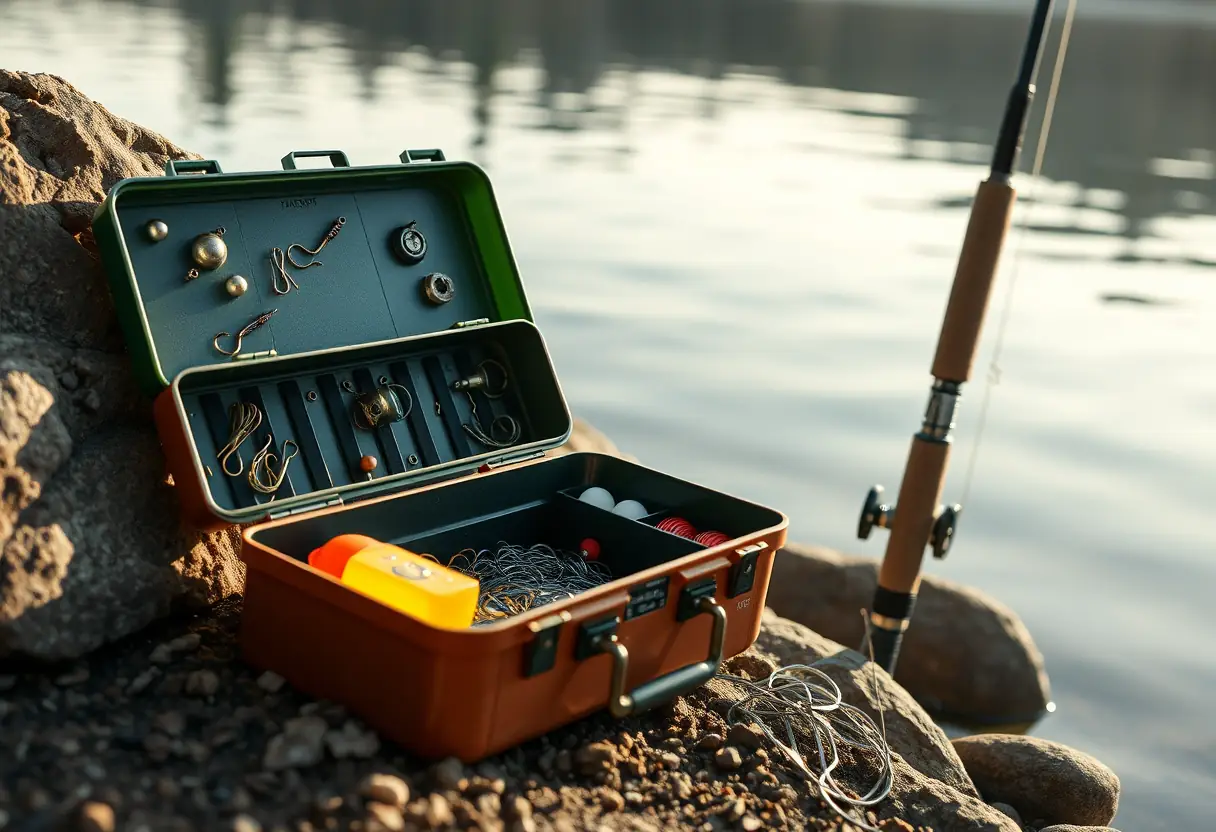Une boîte à mouches ouverte sur un lac en après-midi